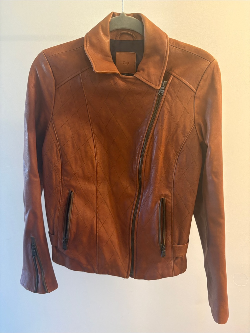 GAP Light Brown Quilted Leather Moto Jacket